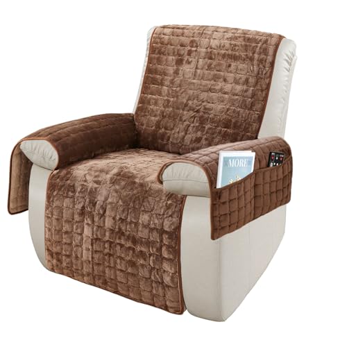 Housses de Protege Fauteuil avec Poches et Élastique, Housse de Fauteuil Relax Electrique Antidérapant, Housses de Canapé, Lavable (Café, 1 Place(53 *...