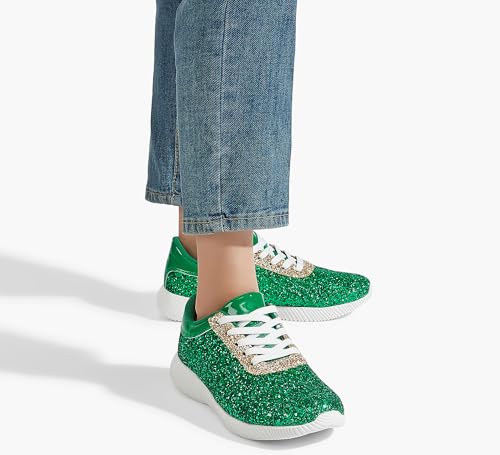 Image of BELOS Women's Glitter Shoes Sparkly Lightweight Metallic Sequins Tennis Shoes Casual Retro Braided Walking Shoes