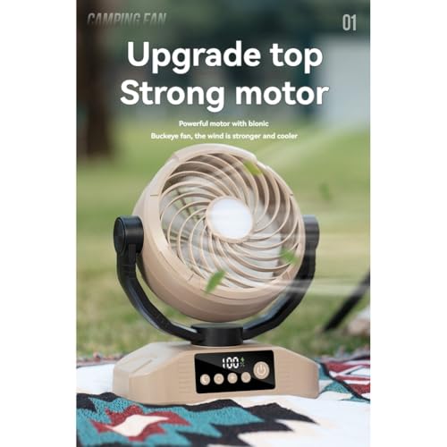 Ventilateur 5 vitesses avec lampe intégrée et batterie externe 20000mAh