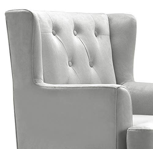 Elle Decor Celeste Upholstered Mid-Century Channel Tufted Accent Chair, Microfiber Velvet Armchair For Living Room, Pearl #TOP3