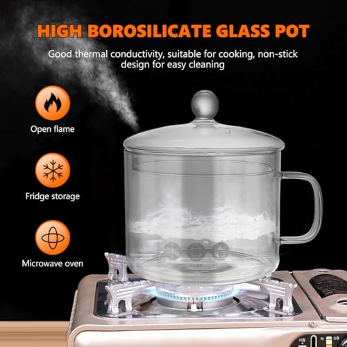 DOITOOL Clear Stovetop Pot, 1.3L/45Oz Glass Simmer Pot for Stove Top, Glass Saucepan with Lid, Heat Resistant Cooking s Cookware for Pasta, Noodle, Soup, Milk by DOITOOL - Image 2