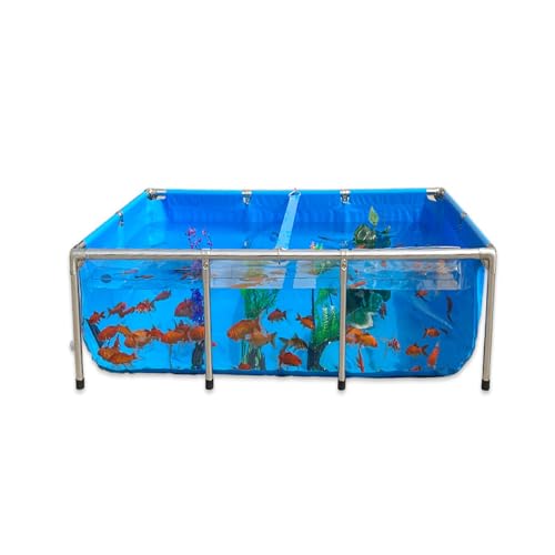 Tanque De Almacenamiento para La Cría De Tortugas Koi Revestimientos De Lona PVC con Estructura De Acero Grandes Estanques Elevados Peces Fácil Instalar(140x70x61cm)