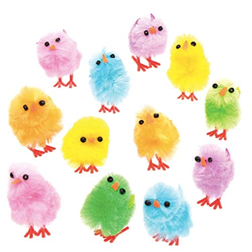 Baker Ross EK237 Easter Coloured Mini Fluffy Chicks For Adding to Cake Decorations, Models, Displays or Easter Hunt Activities (Pack of 12)