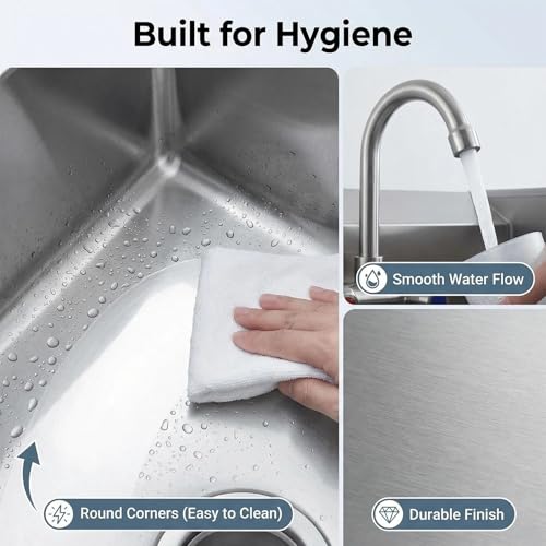 GarveeTech Commercial Stainless Steel Hand Wash Sink with Side Splash Guards, Small Wall Mount or Drop-In Handwashing Basin, 360° Swivel Faucet & Drain Kit for Restaurant Kitchen Bar Garage by GarveeTech - Image 2