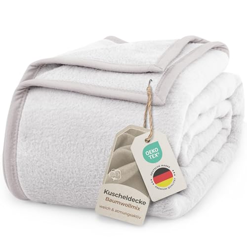 LAYNENBURG Premium Baumwolldecke 150x200 cm - Oeko-TEX 100 - Baumwollmix Kuscheldecke - Decke als Wohndecke, Sofa-Decke und Couchdecke - Wolldecke kuschelig-warm aus Baumwolle (hellgrau)