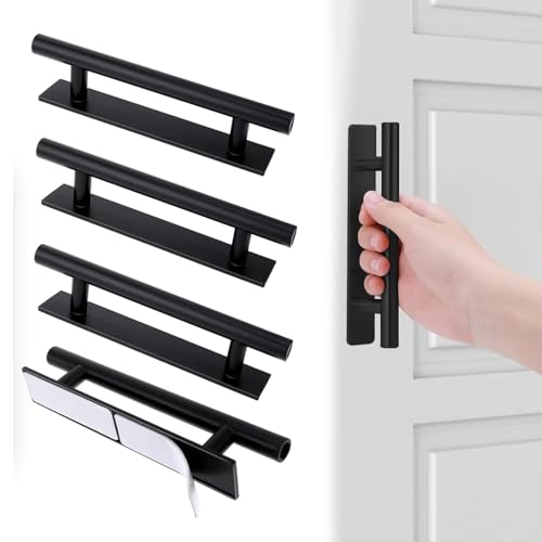 El Mejor Listado de Manillas y tiradores más recomendados. 45 Jaladeras Para Puertas, Manijas Para Puertas De Cocina, Tiradores Para Cajones, 4 Piezas Autoadhesivas, Negro, ABS, 15x3.5x2.5 cm, Sin Taladro, Fácil Instalación