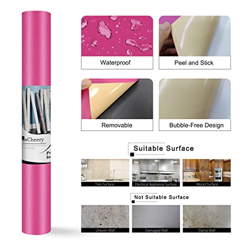 Lacheery Hot Pink Peel And Stick Wallpaper For Bedroom Dark Pink Contact Paper For Cabinets Peel And Stick Removable Wall Paper Roll For Girls Room Accent Wall Drawers Furniture Waterproof 15.8"X80" #TOP3