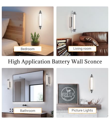 Image of Battery Operated Wall Sconce Set of 2 12000mAh Rechargeable Battery Powered Wall Light with Remote Dimmable LED Wall Lamp for Living Room,Bedroom,Hallway Bathroom, Mirror,Sliver