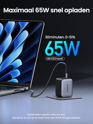 UGREEN Nexode X 65W USB-C-Charger Mini PD-Oplader 3-poorts GaN-oplader Compacte snellader PPS 45W Compatibel met MacBook Air M2, iPhone 16 Pro Max, Galaxy S24 Ultra, Vision Pro