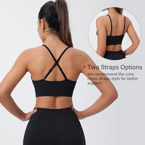 Image of Evercute Women's Sports Bras 3 /4 Pack Adjustable Deep V Neck Bras Wireless Spaghetti Strap Criss Cross Padded Low Support Bra