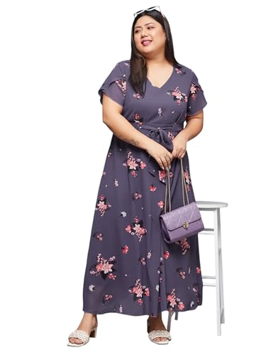 Image of Miss Chase A+ Women's V-Neck Three-Quarter Sleeve Floral Wrap Chiffon Midi Dress
