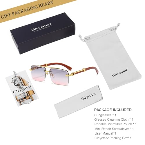 Image of Gleyemor Mens Sunglasses Fashion Rimless Rectangle Sunglasses Square Frameless Sunglasses for Men