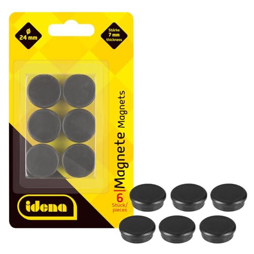 Idena 377028 - Imanes, 6 piezas, diámetro 24 mm, redondo, espesor 7 mm, negro