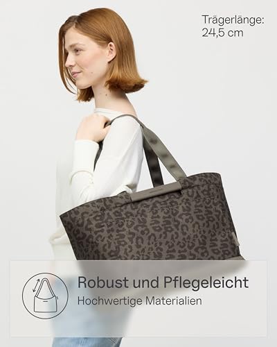 Kapten & Son Vaasa Einkaufskorb faltbar Leo Dark Brown 25 L | Korb Leo Muster | Inklusive Einkaufswagen-Chip & Magnetfach | Abwischbares Innenmaterial | Stilvoller Alltagsbegleiter | Shopping Basket