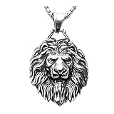 xuanhang Unisex Stainless Steel Lion Head Pendant Necklace for Men Women,Titanium Steel King Lion Charm Jewelry Chain Necklace for Mens,Viking King Lion Protection Amulet Necklaces,24inch Chain