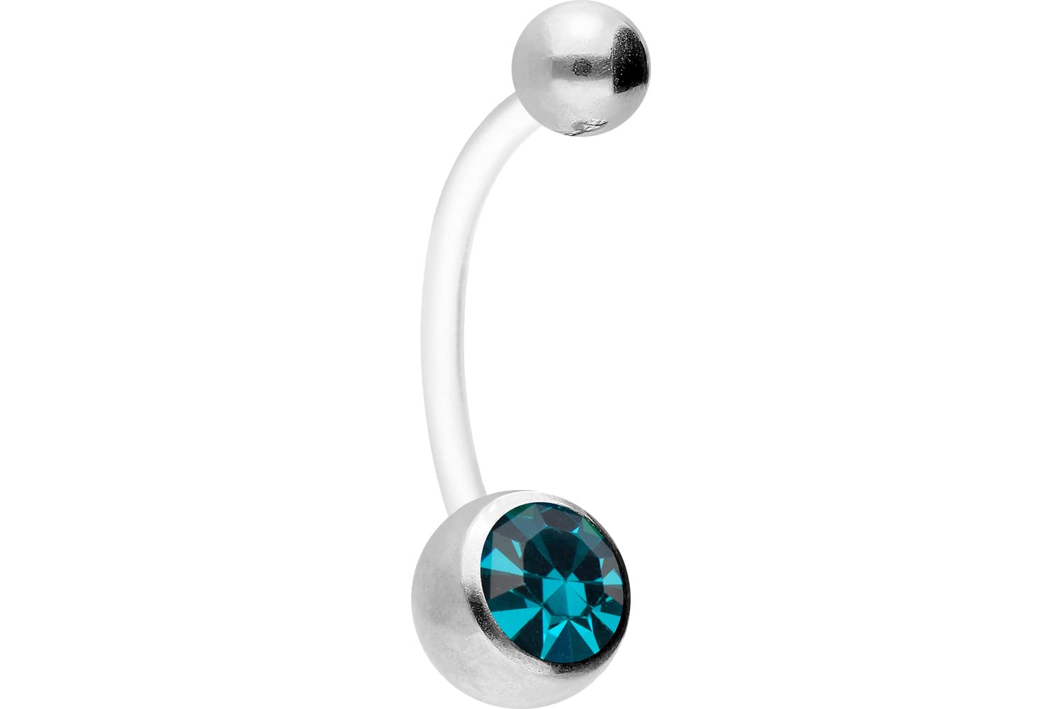 PIERCINGLINE Piercing flexible para el ombligo de teflón, para embarazo, con bola de acero quirúrgico y cristal, se puede acortar en 7 colores, PTFE, acero quirúrgico 316L