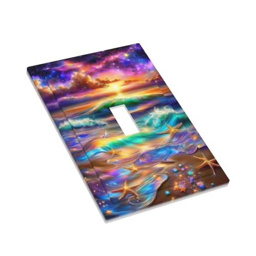 Decorative Switch Covers Plate Colorful Sunset Starfish Beach Shells 1 Gang Wall Plate Oversized Single Toggle Wall Cover Plate Jumbo Electrical Light Switch Plate Faceplate for Home Decor