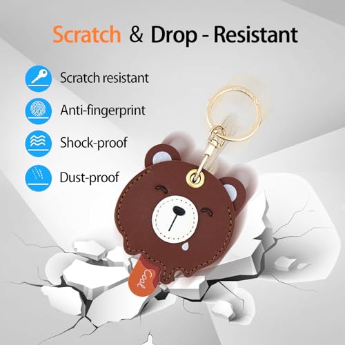 Image of Leather Keychain Case Holder Compatible with Apple AirTag, GPS Airtag Keychain Finder Tracker with Key Ring, Anti-Scratch Protective Air Tag Cover | Leather