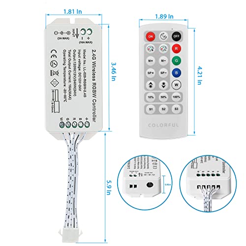 Controlador LED RGBW regulable DC12V DC24V con control remoto Litever 2