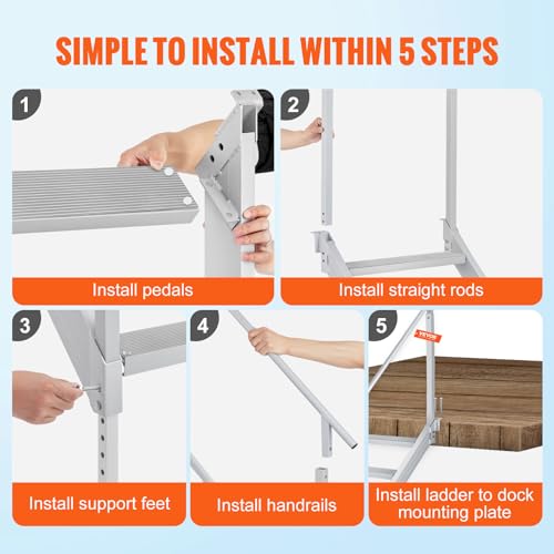 Image of VEVOR Dock Ladder 6 Steps, 500lbs, Aluminum Adjustable Height Pool Steps