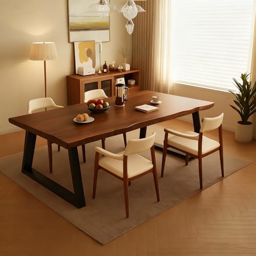 OOIKVCC Industrial Solid Wood Dining Table,Rectangular Dinner Table for 4-10 People,Kitchen Dinning Table,Live Edge Table Top for Dining Room,Kitch or Small Space