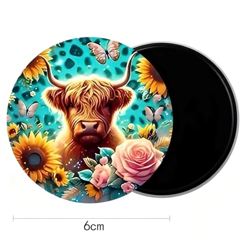 Imán decorativo redondo con diseño de vaca y flores miniatura 3