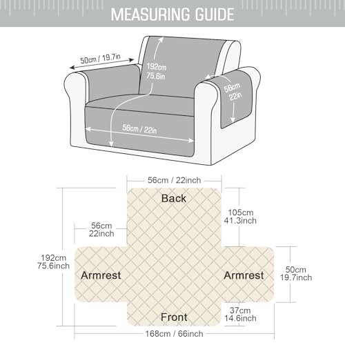 Image of TAOCOCO Sofa Slipcovers 1 Seater Sofa Covers Waterproof,Non Slip Couch Covers,Sofa Settee Covers with Storage Pockets,Washable Sofa Protector for Kids /Dogs /Pets(Pale Grey)