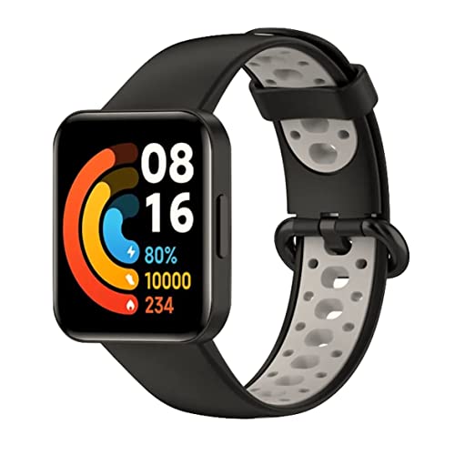 Image of YODI Soft Silicone With Metal Buckal Classic Strap Bands for Redmi Watch 2 Lite /Redmi GPS Smart Watch Only, Comfort and Flexible Straps for Men Women and Kids (BLACK-GREY)