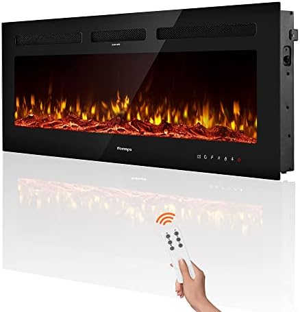 ifomaps 60 Inch Electric Fireplace Wall Mounted, Wall Fireplace Inserts Heater, Recessed & Free Standing, Adjustable Flame Color, Touch Screen/Remote Control with Timer, Log Set/Crystal, 750/1500W