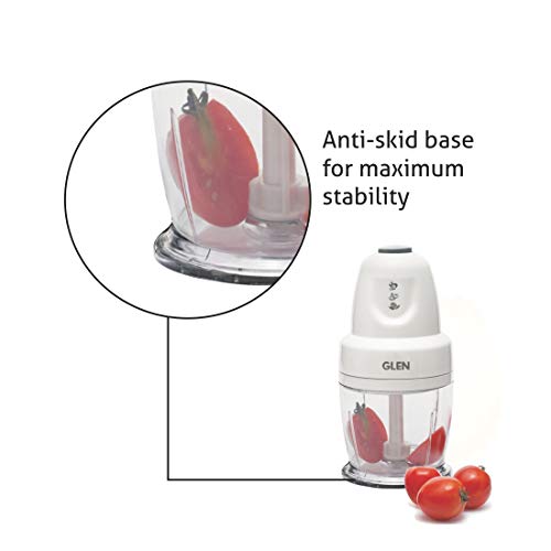 Image of Glen Electric Chopper for Kitchen, 400ml Bowl, 250W Mini Fruit & Vegetable Cutter with Rust-Resistant Stainless Steel Blades, Whisker Disc, Chops Onion & Nuts - White (SA4043 B)