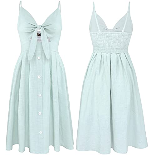 Image of FANCYINN Womens Tie Front Button Down A-Line Dresses Summer Spaghetti Strap Midi Dress Floral Prints