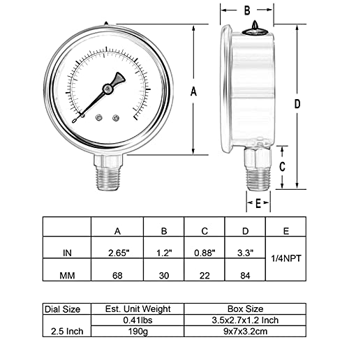 Uharbour Glycerin Filled Vacuum Pressure Gauge, 2-1/2" Clear Dial,1/4"Npt Bottom Connection, Stainless Steel Case, Brass Movement, Dual Scales -30Hg/30Psi #TOP4