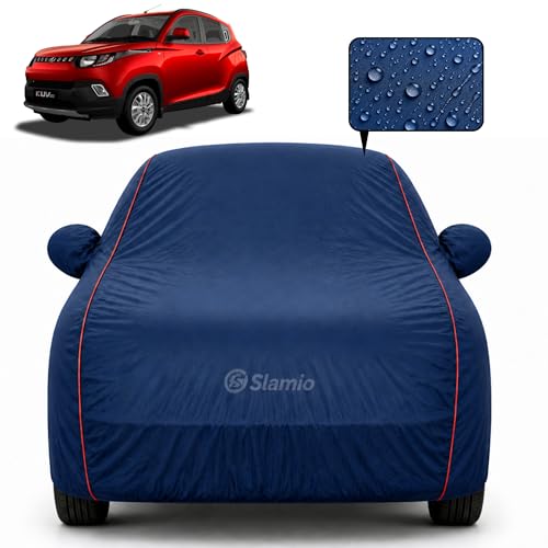 Image of Premium 100% Waterproof Car Cover for Mahindra KUV100 Model | All-Weather, UV & Dust Protection | Heavy-Duty 3-Layer Fabric | Custom Fit with Mirror & Antenna Pockets | Navy Blue