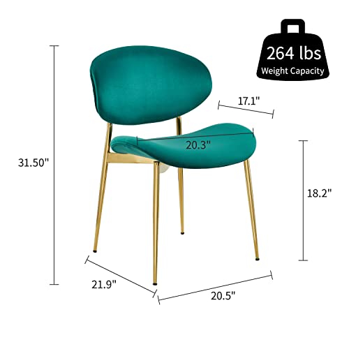 Art Leon Vanity Chair, Set Of 2, Mid Century Modern Curved Velvet Upholstered Dining Chairs With Gold Plated Legs For Bedroom Bathroom Makeup Room, Green #TOP2