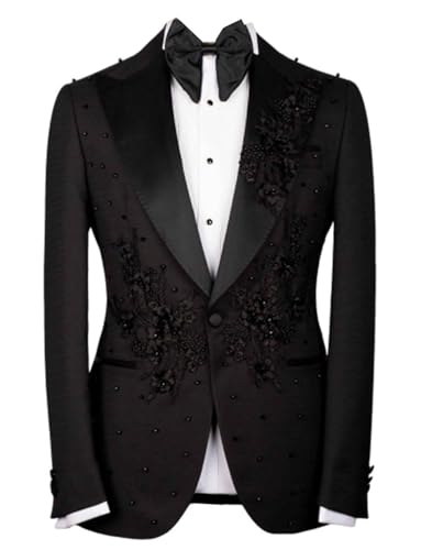 Men's Small Waffle Black Diamonds Jacquard Blazer One Button Suit Jacket for Wedding/Formal/Party Coat