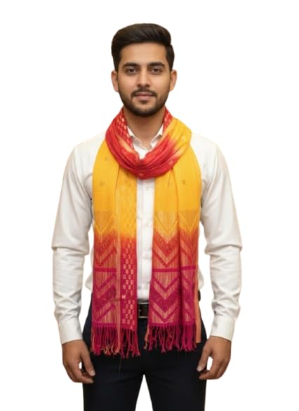 Traditional Ombre Dupatta for Men, Multicolour Gradient Pattern, Festival Wear, Wedding Ceremony Accessory with Tassels-image-46