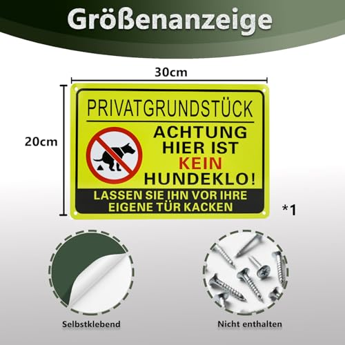 FLEXNOVA 20×30cm Kein Hundeklo Schild Hunde Kacken Verboten, Schild Kein Hundeklo Metall Privatgrundstück Alu Hundeschild Verbotsschilder Selbstklebend Verbot Hundekot Hundehaufen Hundekacke