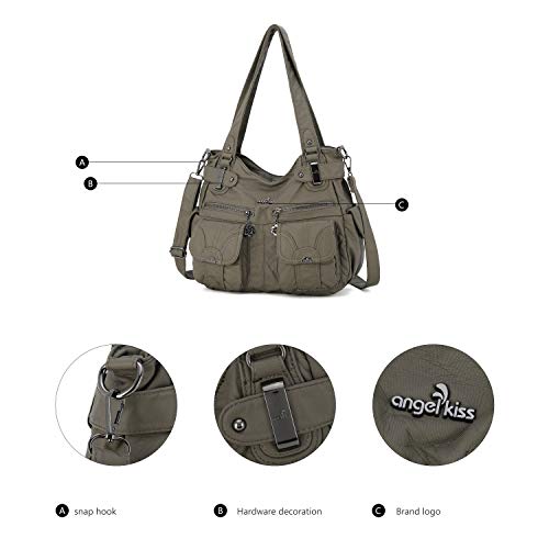 Image of Purses Women Handbags Large Double Zipper Multi Pocket Washed Shoulder Bags Purse with compartments Designer