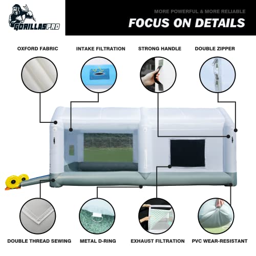 Gorillaspro Portable Inflatable Paint Booth 21X13X9Ft,Inflatable Spray Booth With 1100W Blower,Upgrade Air Filter System Environment Friendly,More Durable Portable Spray Painting Tent #TOP7