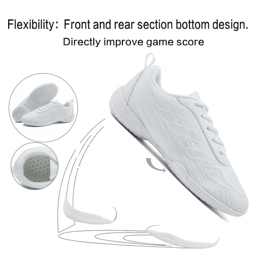 Image of White Cheer Shoes for Girls Womens Cheer Shoes Youth Girls Cheerleading Shoes Competition Gear Dance Tennis Sports Training Athletic Comfortable Flats Breathable Soft Kids Cheer Sneakers
