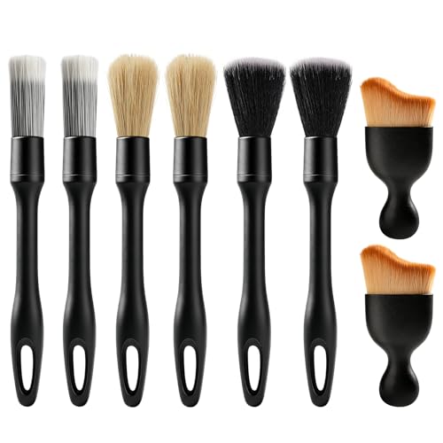 8PCS Car Detailing Brush Set, Ultra Soft Boars Hair Car Interior Detailing Brushes, Premium Car Wash Brush Kit for Professional Results ﻿Car Duster Interior or Exterior, Car Accessories Interior Tools