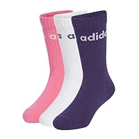 adidas Unisex Kids LINEAR KIDS CREW 3 PAIRS PER PACK SOCKS, white/pink fusion/aurora plum, 6-7 Years