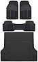 BDK Proliner All Weather Rubber Auto Floor Mats and Trunk Cargo Liner - Front & Rear Heavy Duty Set Fit for Car SUV Van and Truck, 4 Piece, Black