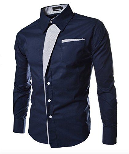 Elonglin Camisa Social Masculina Formal com Botões Manga Comprida Camisa Casual Elegante Cores Contr