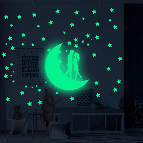 NUOBESTY 97 adesivos que brilham românticos para casais adesivos que brilham em estrelas, lua, adesi
