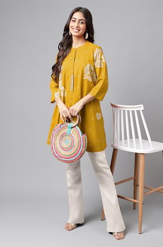 Image of Janasya Women's Pure Cotton Floral Printed Flared Tunic