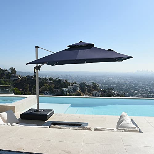 PURPLE LEAF 11 Feet Double Top Deluxe Square Patio Umbrella Offset Hanging Umbrella Cantilever Umbrella Outdoor Market Umbrella Garden Umbrella, Navy Blue