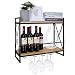bimiti Wandmontage Weinregal, 60 x 20 x 53 cm Weinregal Wand mit Glashalter, 2-stufiges Holz-Weinhalter mit 5 Weinglashaltern für Küche, Zuhause, Esszimmer und Bar, Schwarz