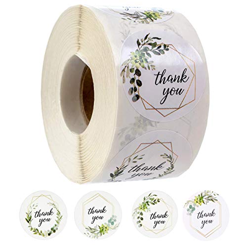 1.5 Inch Thank You Labels for Favors, Thank You Labels Small Business, 4 Alternating Designs, 1 Roll 500 Sticker