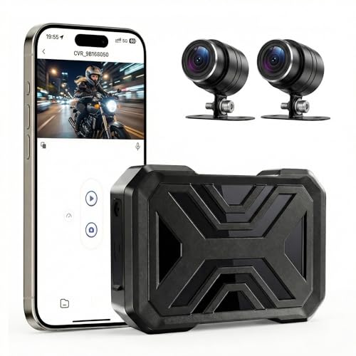 Driauto 1920×1080p Motorcycle Dash Cam, Front and Rear Dash Cam for Motorcycle, WiFi App Connect, 24-Hour Parking Mode, G-Sensor, Loop Recording, IP67 Waterproof, Night Vision Max Support 128 GB